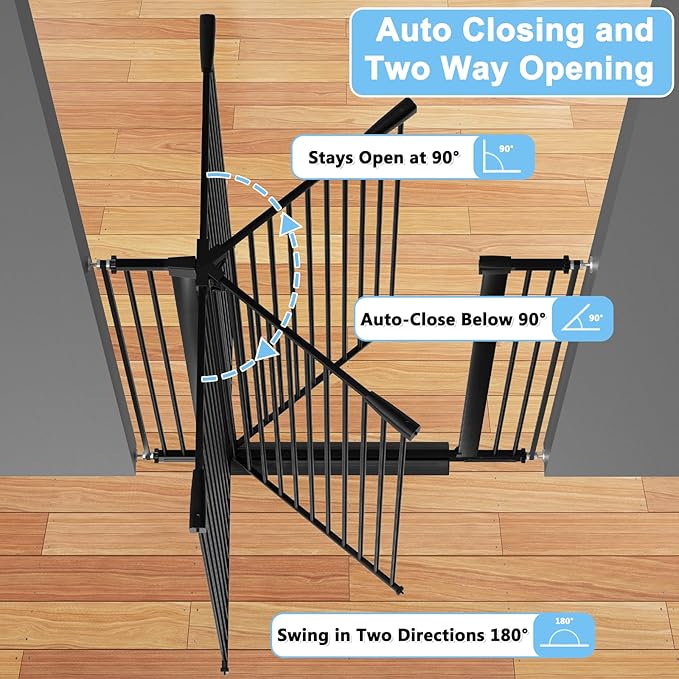 51.18" Extra Tall Cat Gate for Doorway,29.5"- 48.4" Wide Auto Close Tall Pet Gate No Drilling Pressure Mounted for Hallway Kitchen,Black