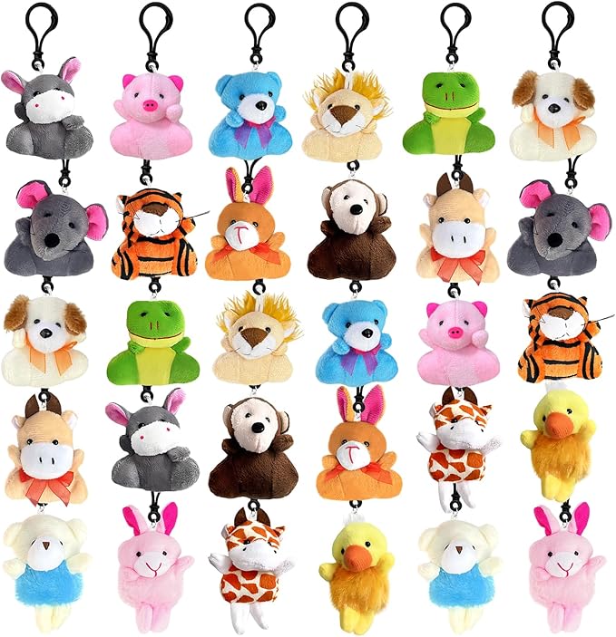 30 PCS Mini Plush Toys,Cute Stuffed Animals Plush Keychain Set,Animals Toys for Kids,Easter Basket Stuffers,Party Favors,Classroom Gift