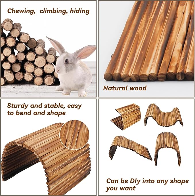 Large Bunny Wooden Hideout Bridge,Flexible Rabbit Tunnel Wood Small Animal Chew Climbing Toys Ladder Ramp Hut for Guinea Pig, Chinchillas, Hedgehogs, Ferrets, Rat(19.6 x 11.8 in)