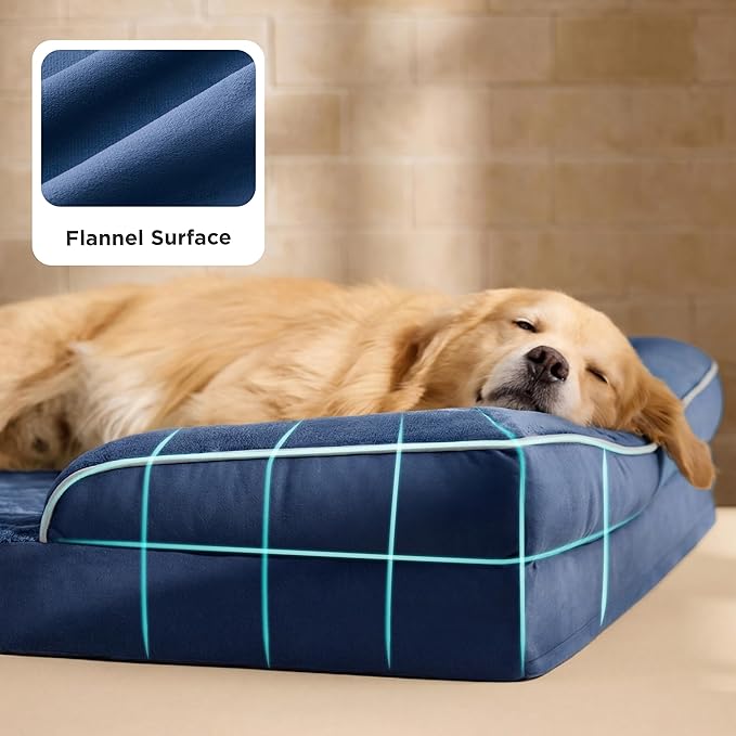 Bedsure XL Plus Orthopedic Dog Bed for Extra Large Dogs - Washable XLarge Dog Cat Bed Waterproof, Comfort Dogs Couch Sofa with Washable Removable Cover, Pet Bed with Nonskid Bottom, Blue Navy, 48"