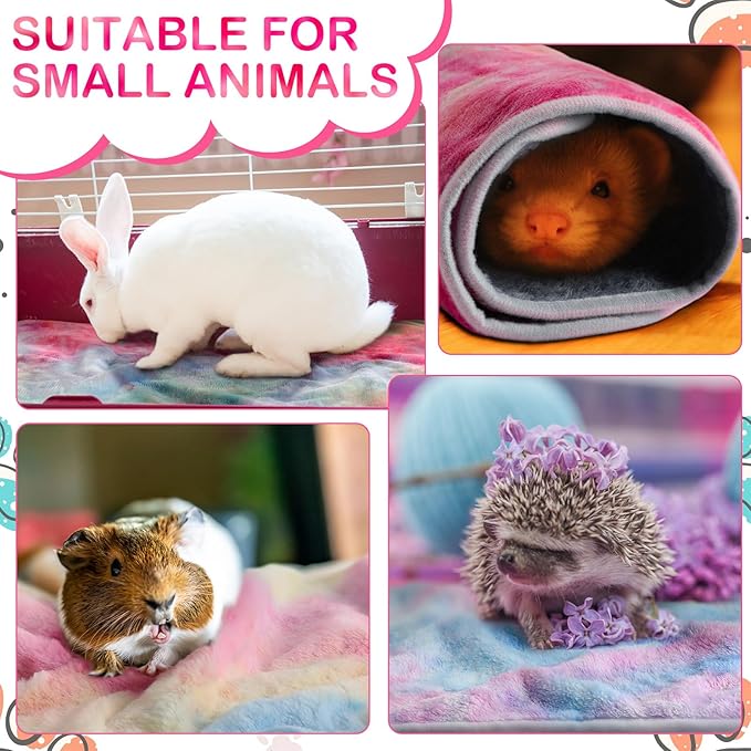 Reginary 4 Pcs Waterproof Guinea Pig Blankets Washable Small Animal Fleece Bedding Guinea Pig Cage Liners Reusable Training Pads Pet Pee Pad Sleep Mat for Hamster(Tie Dye Pattern,12 x 12 Inch)