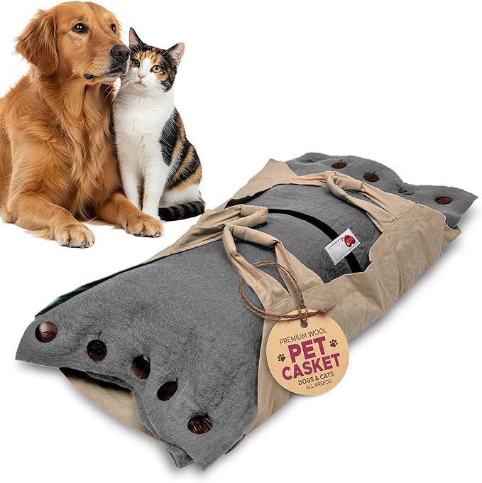 Cocoon® - Eco-Friendly Pet Burial & Cremation Ceremony Kit (Premium Wool) - Casket for Dogs and Cats – Size for Every Breed (Choose Size & Color) (Small, Grey)