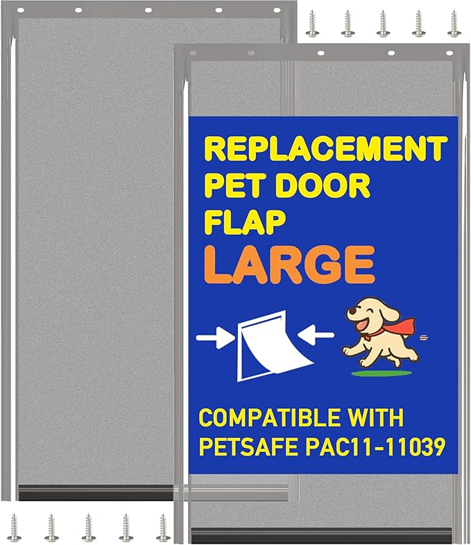 2 Pack Large Dog Door Replacement Flaps with Screws, Compatible with Petsafe Freedom Doggie Doors, PAC11-11039 10 1/8" X 16 7/8" Magnetic Closure, Weather Resistant Flexible (Smoky Translucent)