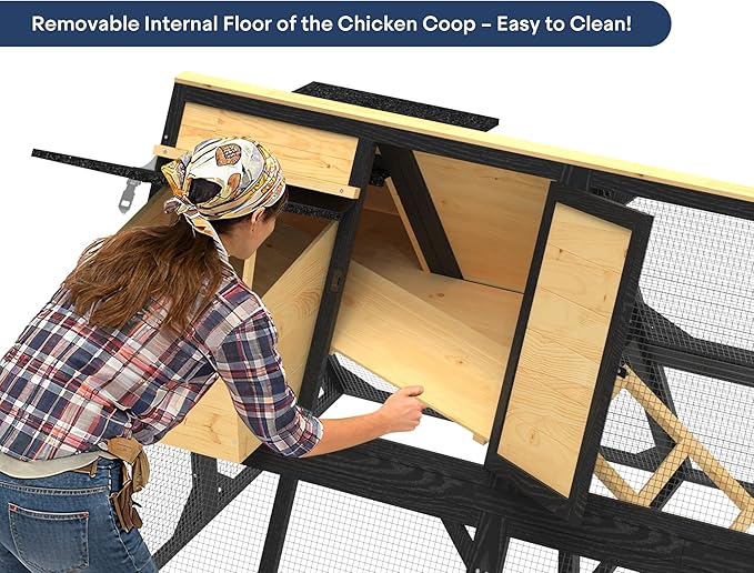 Chicken Coop for 4-8 Chickens, A-Frame Wooden Chicken Run, 95'' Outdoor Poultry Cage w/ 2 Nesting Box, Hen House w/Ventilating Wire, Waterproof Asphalt Roof, Yellow and Black