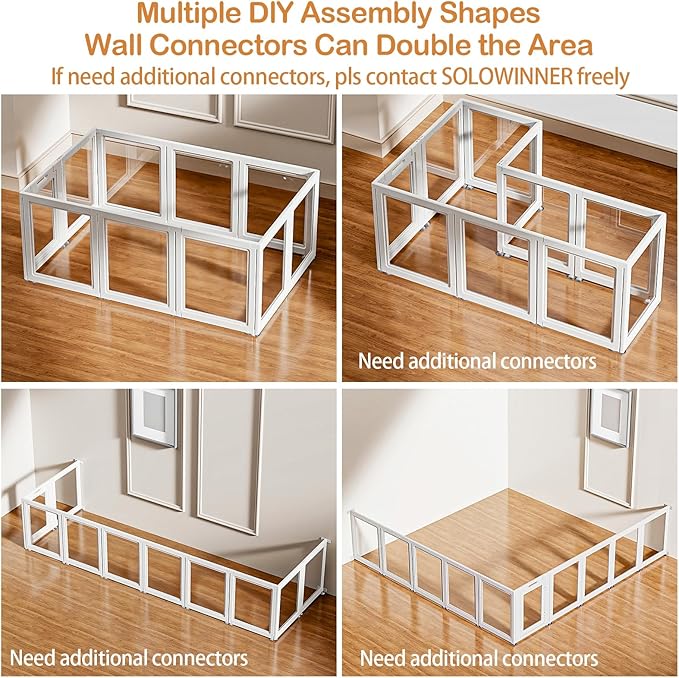 Clear Acrylic Dog Playpen Transparent Dog Playpen Indoor, Easy Assemble Clear Pet Pen for Puppy Bunny Cat Pig, Sturdy & Easy Cleaning Plastic Dog Puppy Fence (24" H, 10PCS)