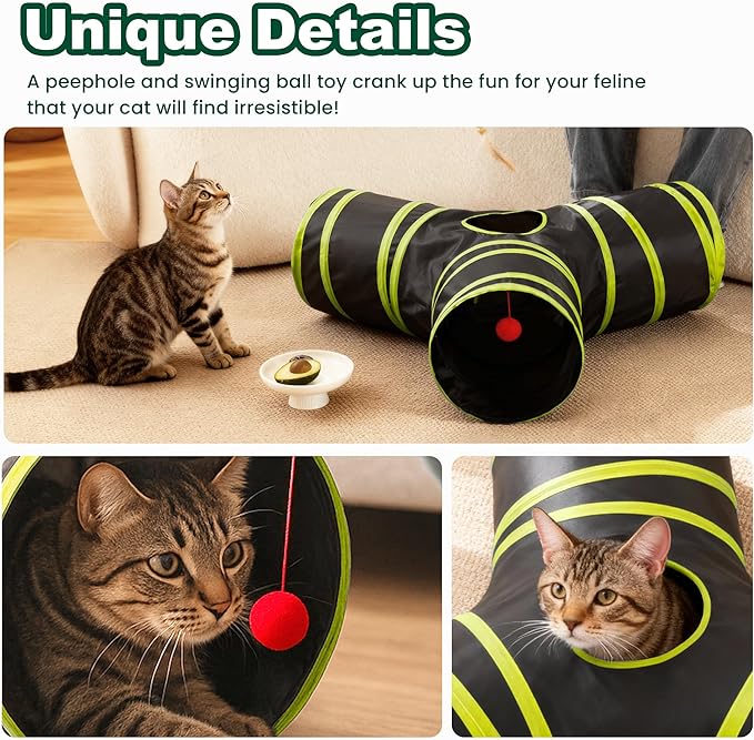 Love's cabin Cat Tunnels for Indoor Cats, Cat Tube Toys 3 Way Collapsible, Pet Play Tunnel with Peek Hole Toy Ball for Kitty, Kitten, Rabbit, Black&Yellow, Small Size (23.6"X13"X11")