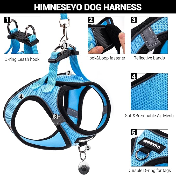 Dog Harness and Leash Set, Dog Harness for Dogs No Pull, No-Chock Step-in Reflective Breathable Lightweight Easy Walk Vest Harnesses with Safety Buckle for Small Medium Dogs, Cats (Light Blue, XS)