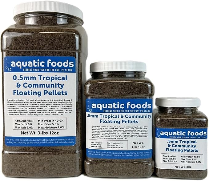 Aquatic Foods Inc. 0.5mm - 1/64" Tropical & Community Fish Floating Micro Pellets for Tetras, Guppies, Angel Fish, Small Cichlids, Goldfish. All Tropicals. - WL…3-lbs 12oz Jar