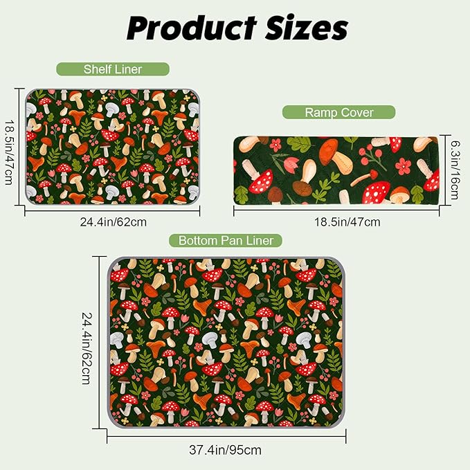 Bienbee Ferret Cage Liner Set, Waterproof Ferrets Cage Accessories for Small Animals Rats Chinchillas Hedgehogs Ferrets(Green Mushroom,Single Unit Combo)