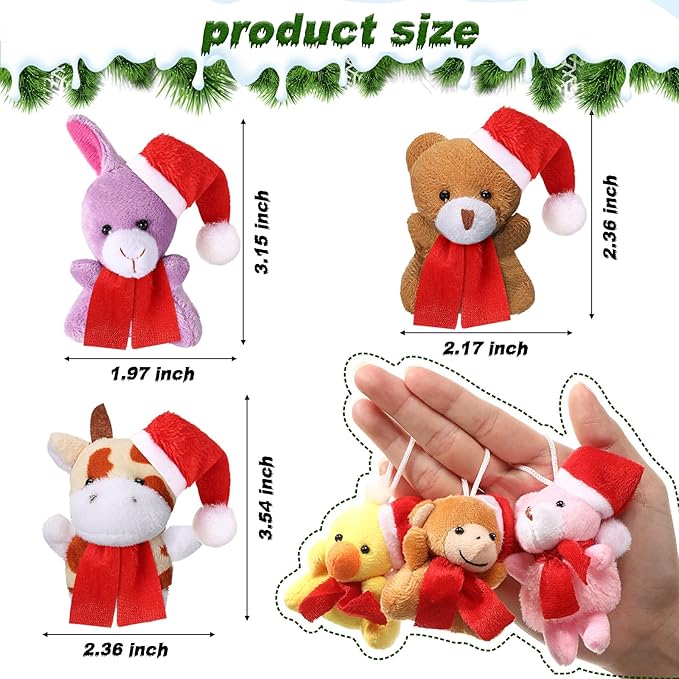 Skylety 50 Pcs Mini Christmas Stuffed Animals Bulk Small Christmas Tree Decorations Tiny Cute Plush Keychain Doll Toy for Holiday Xmas Party Favor Gift Classroom Prizes(Santa Style,Cute Color)