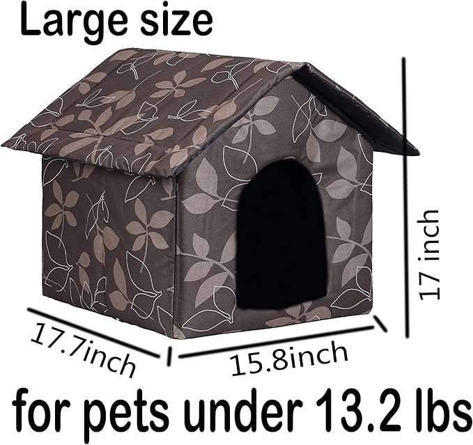 Cat Houses for Outdoor Cats, Weatherproof Outdoor House for Feral Cats, Warm Stable Stray Cats Shelter in Winter Brown Large