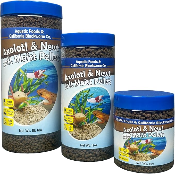 Aquatic Foods Inc. Axolotl Pellet Food 1/8" Soft Moist Sinking Pellets for Juvenile Axolotl Also Shrimp, Snails, Crayfish, Bottom Tropical Fish, Blackworm Pellets Included 1-lb 6oz Canister