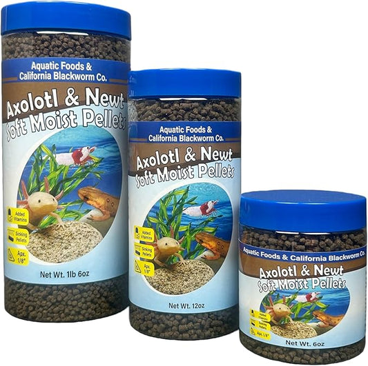 Aquatic Foods Inc. Axolotl Pellet Food 1/8" Soft Moist Sinking Pellets for Juvenile Axolotl Also Shrimp, Snails, Crayfish, Bottom Tropical Fish, Blackworm Pellets Included 1-lb 6oz Canister