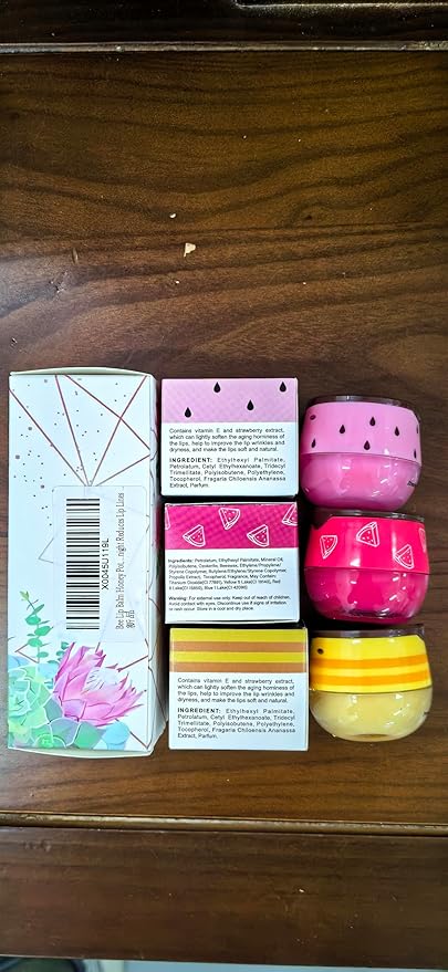 3Pcs Bee Lip Balm Lip Mask Honey Pot, Galentines & Valentines Day Gifts, Strawberry, Watermelon, Honey Balm Party Favors, Moisturizing Lip Mask Overnight Reduces Lip Lines Prevention Dry Lip