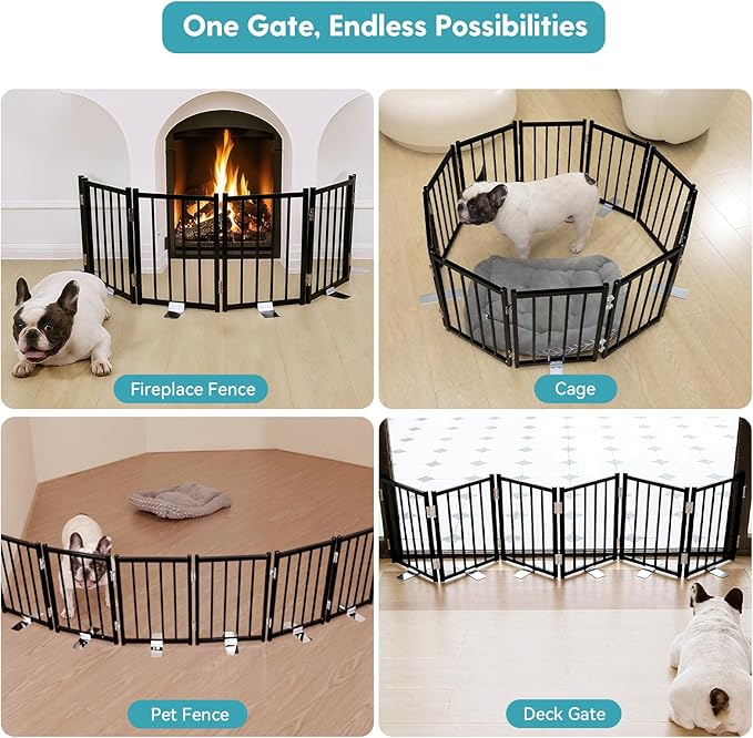 No Pawblems Free Standing Short Dog Gate, 16.5'' Tall Foldable Dog Fence for Indoor & Outdoor, Up to 36 Inch Extra Wide Puppy Gate for Stairs, Hallways, Doorways, Deck, Yard (Black, 3 Panels)