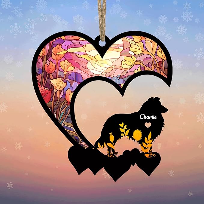 Lovely POD Shetland Sheepdog Sheltie Suncatcher Ornaments, Personalized Sheltie Memorial with Name, Dogs Loss Ornaments, Dog Remembrance Gift, Dog Memory Ornament, Loss of Dogs Sympathy Gifts