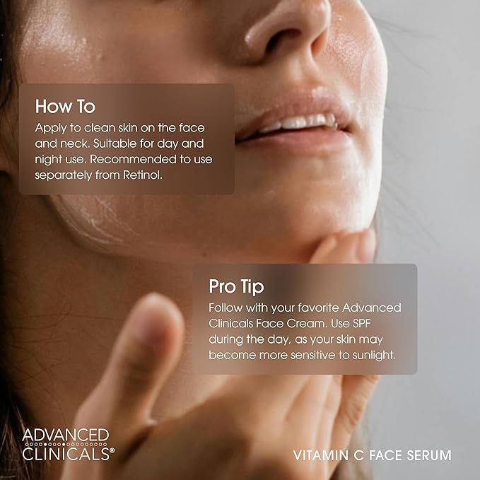 Advanced Clinicals Brightening Vitamin C Serum For Face With Glycolic Acid + Lactic Acid | Vitamin C Eye Serum Face Moisturizer For Improving Look Of Dark Spots & Uneven Complexion, 2-Pack
