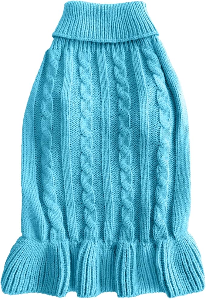 CHBORCHICEN Small Dog Sweaters Knitted Pet Cat Warm Dog Sweatshirt Winter Clothes Kitten Puppy Sweater (XXS, Dress-Sky Blue)