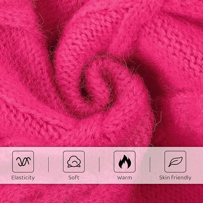 Queenmore Small Dog Pullover Sweater, Cold Weather Cable Knitwear, Classic Turtleneck Thick Warm Clothes for Chihuahua, Bulldog, Dachshund, Pug (Fuchsia, Small)