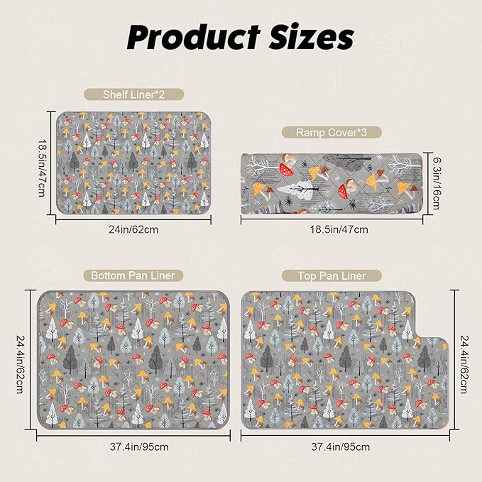 Bienbee Ferret Cage Liner Set, Waterproof Ferrets Cage Accessories for Small Animals Rats Chinchillas Hedgehogs Ferrets(Gray Mushroom, Double Unit Combo)