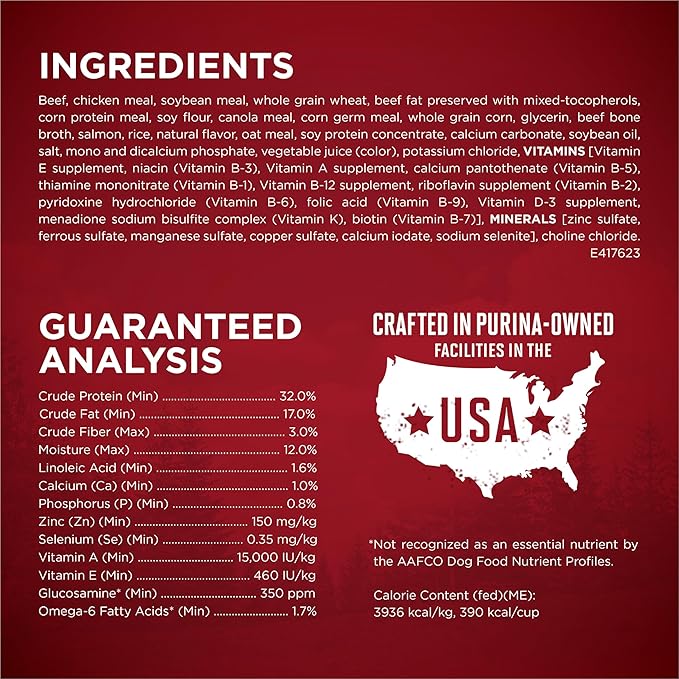 Purina ONE Natural High Protein Dry Dog Food Dry True Instinct with Real Beef and Salmon With Bone Broth and Added Vitamins, Minerals and Nutrients - (Pack of 4) 3.8 lb. Bags