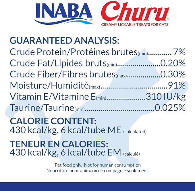 INABA Churu Cat Treats, Grain-Free, Lickable, Squeezable Creamy Purée Cat Treat/Topper with Vitamin E & Taurine, 0.5 Ounces Each Tube, 24 Tubes (4 per Pack), Chicken with Cheese Recipe