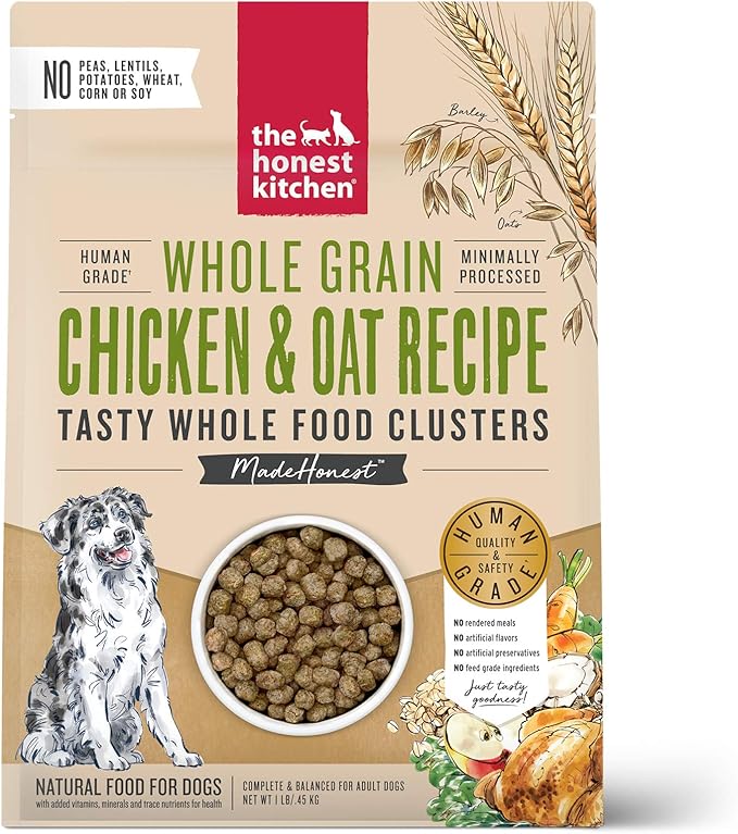 The Honest Kitchen Human Grade Whole Food Clusters Whole Grain Chicken & Oat Dry Dog Food - Complete & Balanced Meal or Topper - 1 lb Bag