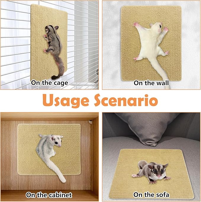 BNOSDM 6 Piece Sugar Glider Toys, Self-Adhesive Sugar Glider Climbing Mats Cage Accessories Set for Scratching Claws Sharpening Pads for Wall or Furniture Saving Space