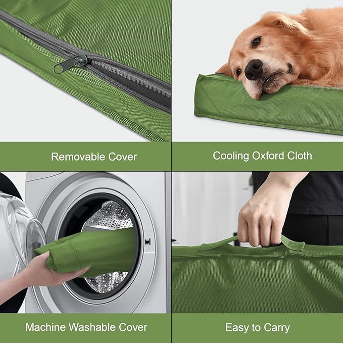 Outdoor Extra Large Dog Crate Bed, XXL Waterproof Dog Bed for Giant Breeds Dogs, 47x29 Inch Orthopedic Egg Crate Foam Pet Mat with Removable Cooling Cover, Light Green