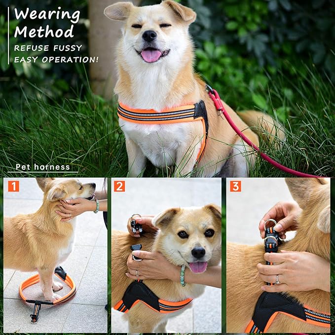 Dog Harness No Pull Ultra Soft Breathable Padded Pet Harness 2 Adjustable Botton, 3M Reflective Pet Harness for Dogs Easy Control for Small Medium Large Dogs (M, Black)
