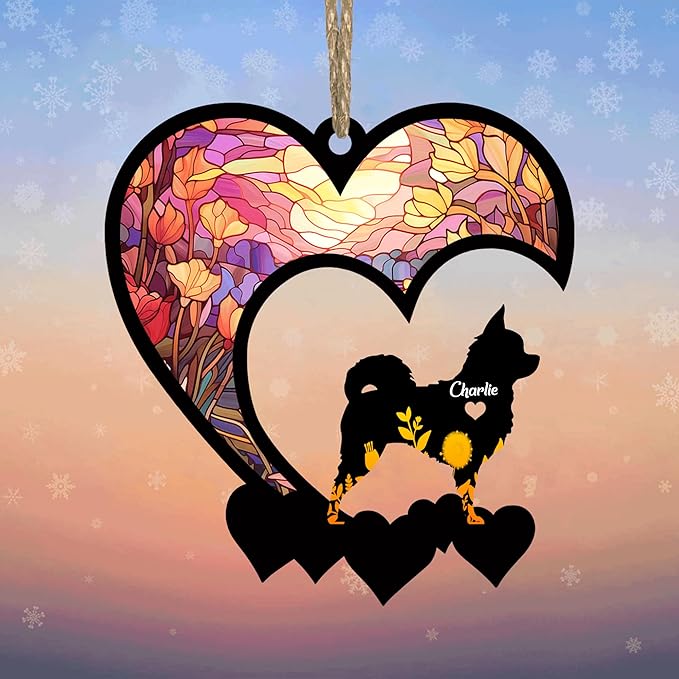Lovely POD Chihuahua Long Haired Suncatcher Ornaments, Personalized Chihuahua Long Haired Memorial with Name, Dogs Loss Ornaments, Dog Remembrance Gift, Dog Memory Ornament, Loss of Dogs Sympathy Gift