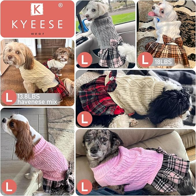 KYEESE Dog Sweater Comfy Dogs Clothes with Bowtie Warm Pullover Pet Coats Soft Turtleneck Dog Sweaters for Small Dogs Male Stretchy Knitwear Pet Sweater Dress, Blue, Large