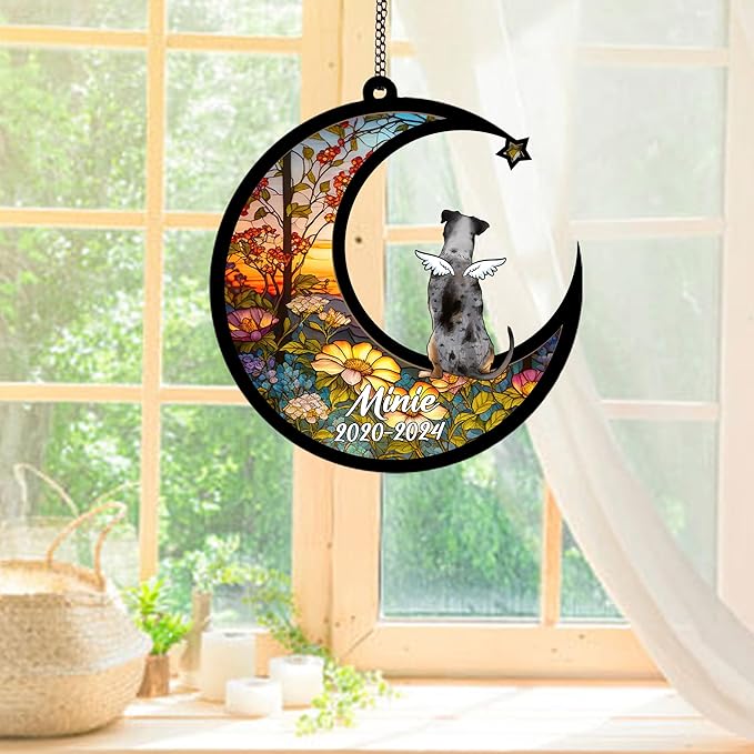 Personalized Catahoula Sun Catcher, Dog Memorial Gifts, Custom Catahoula with Wings Ornament Christmas Tree, Loss of Dog Sympathy Gift Memorial Suncatchers