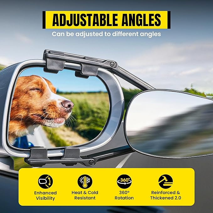 Extended Towing Mirrors V2, Universal Clip-On Tow Mirror Extensions with Upgraded Thick Straps, Enhanced Stability & Wider Fit for Pickups, SUVs, RVs, and Trailers (Model HA968 V2)