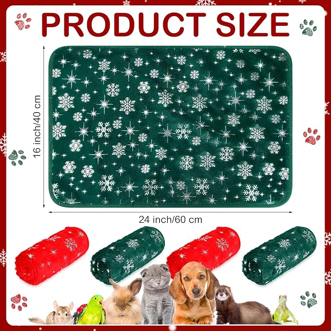 Tudomro 8 Pcs Guinea Pig Blankets Absorbent Washable Animal Fleece Bedding Cage Liners Waterproof Reusable Pet Pee Sleep Mat Pad Cover for Chinchilla Hamster Ferret(Snowflake,16 x 24 Inch)