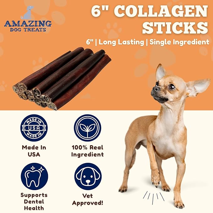 Amazing Dog Treats 6 Inch Collagen Stick - (75 Count)- Collagen Sticks for Dogs - No Hide Dog Bones