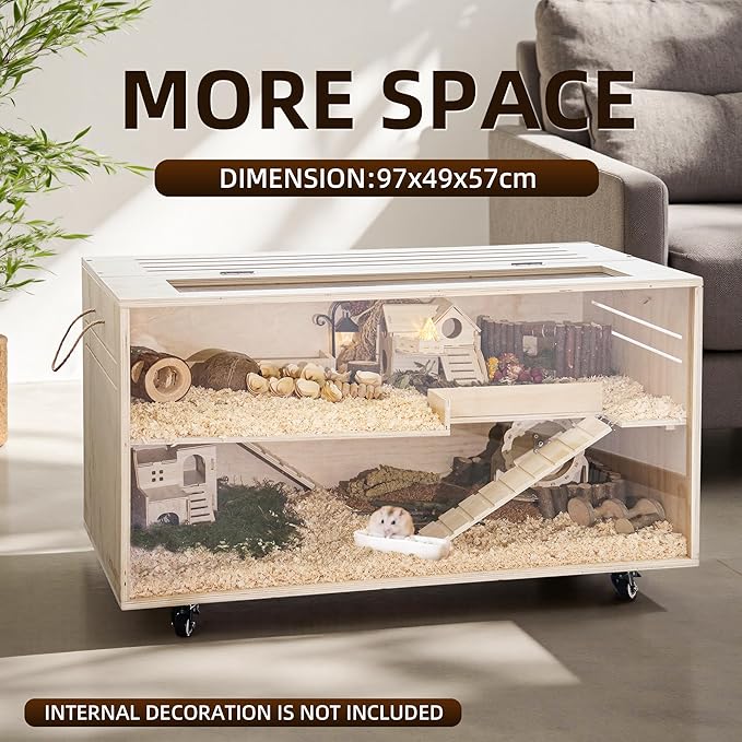 Pine Small Animals Houses&Habitats Chewproof, 40" Pine Guinea Pig Cage Hamster Cage for Small Animals (40" Large, Roller)