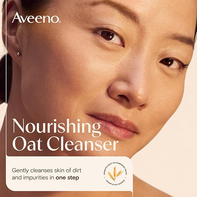 Aveeno Calm + Restore Nourishing Oat Cleanser, Daily Hydrating Facial Cleanser & Face Wash for Sensitive Skin, Non-Foaming, Hypoallergenic, Non-Comedogenic, Fragrance-Free, with Feverfew, 7.8 fl oz