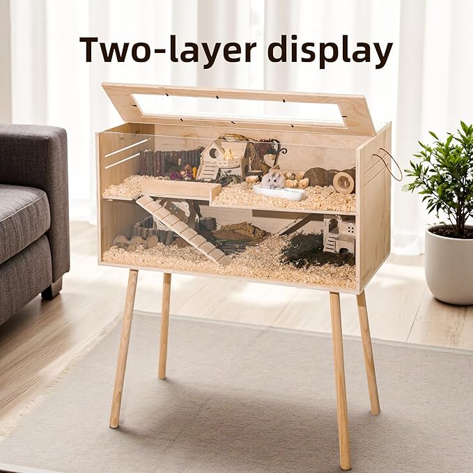 Pine Small Animals Houses&Habitats Chewproof, 40" Pine Guinea Pig Cage Hamster Cage for Small Animals (40" Large, High-Legged Stick)