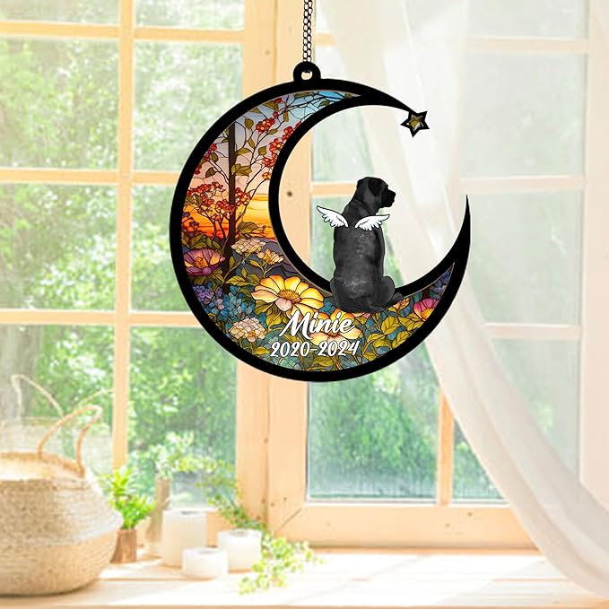 Personalized Boerboel (Black) Sun Catcher, Dog Memorial Gifts, Custom Boerboel (Black) with Wings Ornament Christmas Tree, Loss of Dog Sympathy Gift Memorial Suncatchers