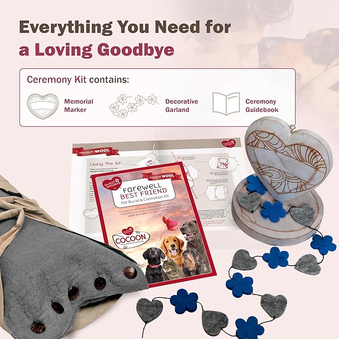 Cocoon® - Eco-Friendly Pet Burial & Cremation Ceremony Kit (Premium Wool) - Casket for Dogs and Cats – Size for Every Breed (Choose Size & Color) (Medium, Grey)