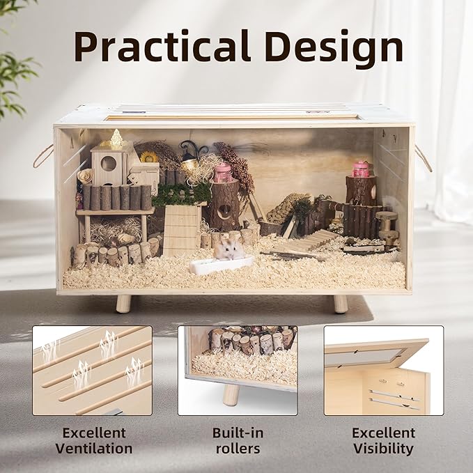 Pine Small Animals Houses&Habitats Chewproof, 32" Pine Guinea Pig Cage Hamster Cage for Small Animals (32" Medium, Short-Legged Stick)