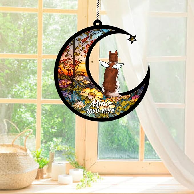 Personalized Husky (Tan White) Sun Catcher, Dog Memorial Gifts, Custom Husky (Tan White) with Wings Ornament Christmas Tree, Loss of Dog Sympathy Gift Memorial Suncatchers