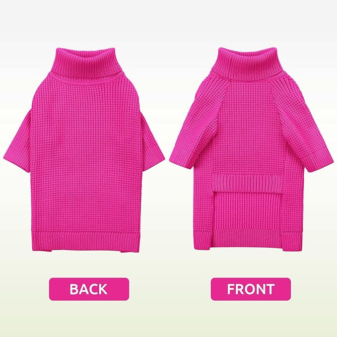 Queenmore Large Dog Sweater, Plaid Dog Sweaters for Large Dogs, Turtleneck Pet KintSweater with Check Pattern, Long Sleeve Holiday Pet Knitwear, Solid, Fuchsia L