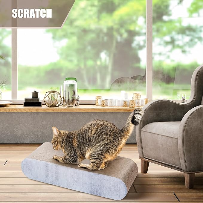 2 in 1 Cat Scratcher Cardboard Lounge Bed, Cat Scratching Post, Durable Board Pads Prevents Furniture Damage,Large (Reversible Grey)