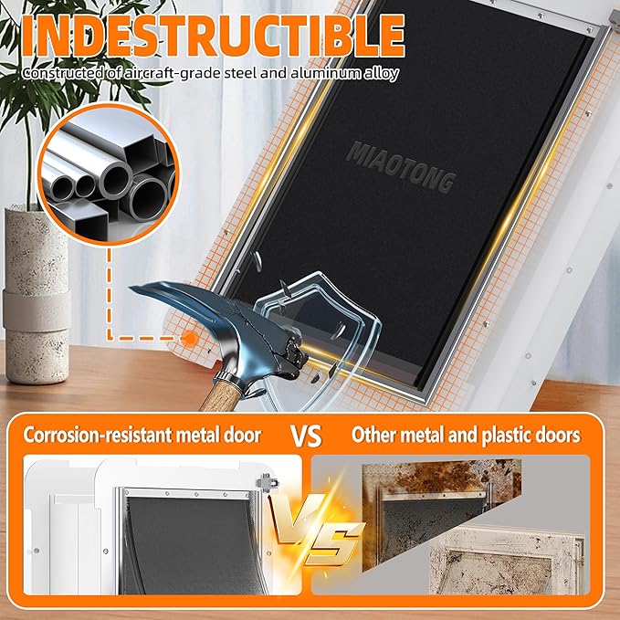 MIAOTONG 3-Flap Dog Door for Wall, Energy-Efficient Insulated Pet Door for Wall, Aluminum Lock Doggy Door for Wall,Steel Frame and Telescoping Tunnel Dog Doors (Pets Up to 220 Lb) -X-Large