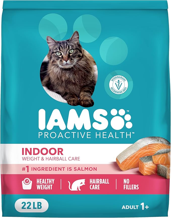 IAMS Proactive Health Indoor Weight & Hairball Care Adult Dry Cat Food with Salmon, 22 lb. Bag