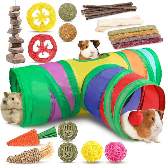 Sofier Guinea Pig Toys Tunnel Hideout Cage Accessories Chew Toys for Hamster Rabbit Ferret Rat Chinchilla Hedgehog Enrichment Playpen Boredom