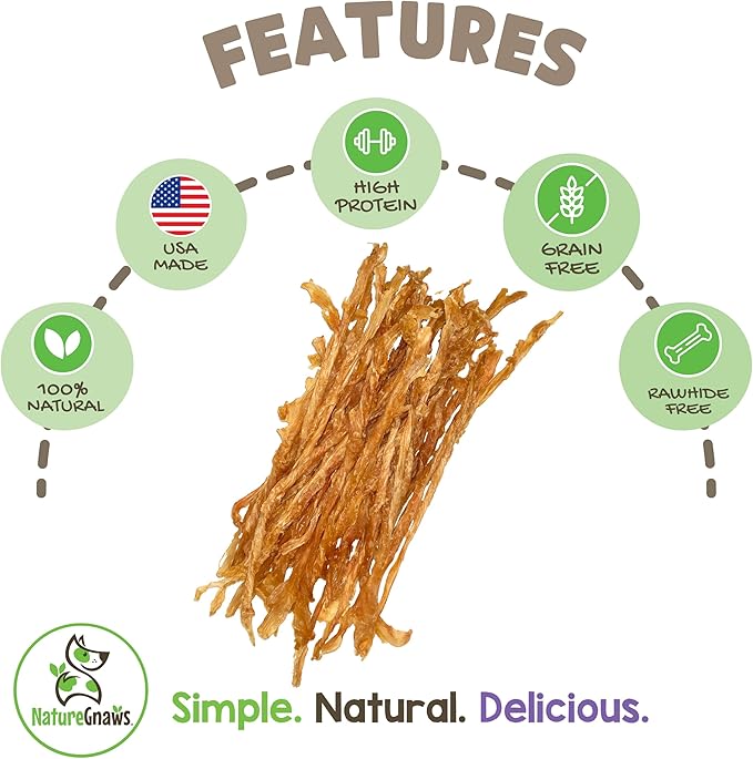 Nature Gnaws USA Turkey Tendons for Dogs (1Lb) - Delicious Grain Free Reward Snack for Small, Medium & Large Breeds - Premium Natural Dog Chew Treats