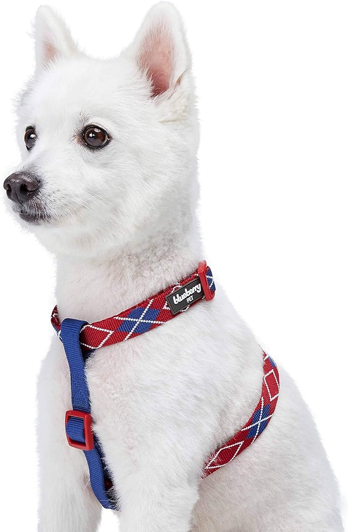 Blueberry Pet Scottish Argyle Dog Harness, Merlot Red, Large, Adjustable Harnesses for Dogs